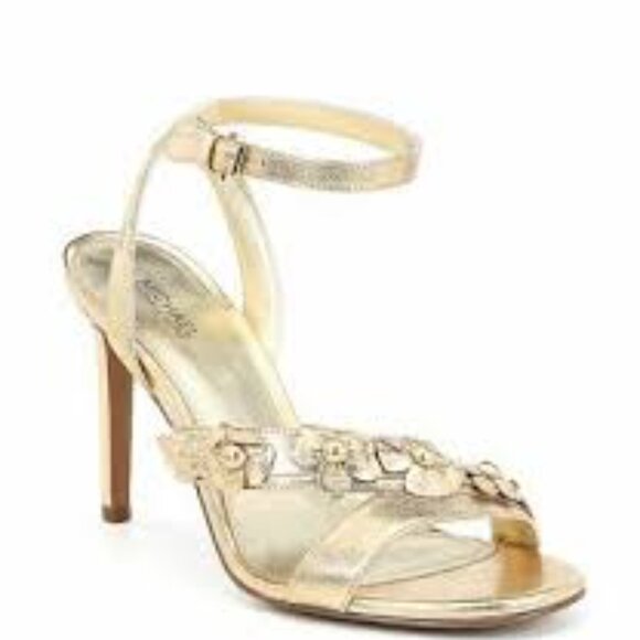 MICHAEL KORS Tricia Metalic Gold Leather Strappy Slingback Dress Sandals 7.5M - Picture 1 of 8